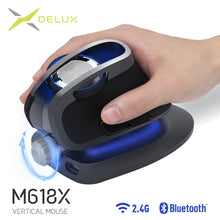 Load image into Gallery viewer, Delux M618X Adjustable angle Wireless Vertical Mouse Bluetooth 3.0 4.0+2.4GHz
