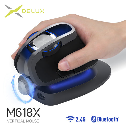 Delux M618X Adjustable angle Wireless Vertical Mouse Bluetooth 3.0 4.0+2.4GHz